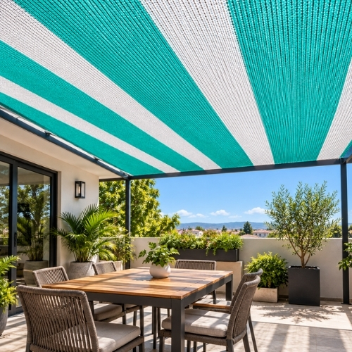 Malla Raschel Sombra Franjeada 80%  4,20x5m Verde/Blanco 1 rollo TREETOP